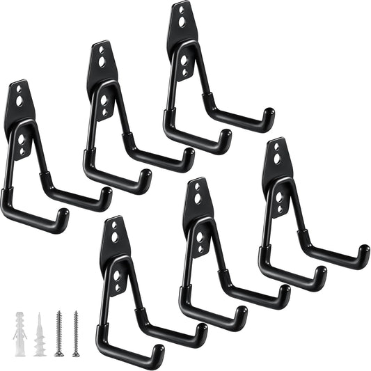 Heavy Duty Garage Hooks 6 Pack, 2.8 inch Small U Shaped Hanger, Wall Mounted Storage System, Power and Garden Tool Organizer, for Hanging Ladders, Hose, Bulk Items and More