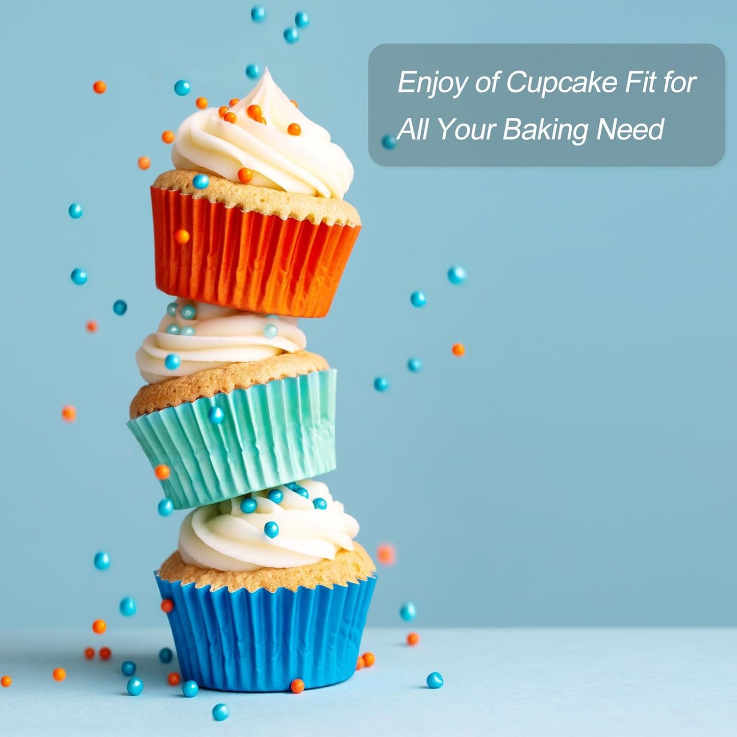 HARFINGTON 100 Count Cupcake Liners Blue Stripe Cupcake Cups Standard Size Muffins Liners Papers Baking Cups Wrappers Greaseproof for Party Wedding Birthday