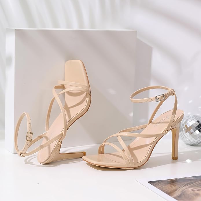Mostrin Strappy Heels for Women Square Open Toe Lace Up Heeled Sandals Ankle - Image 6