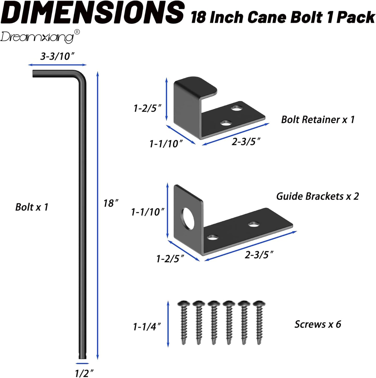 18" Heavy Duty Cane Bolt Gate Drop Rod Extra Thick Hardware Ground Latch for Wood PVC Vinyl Metal Fences Gates, Double Doors, Black Solid Steel-1 Pack