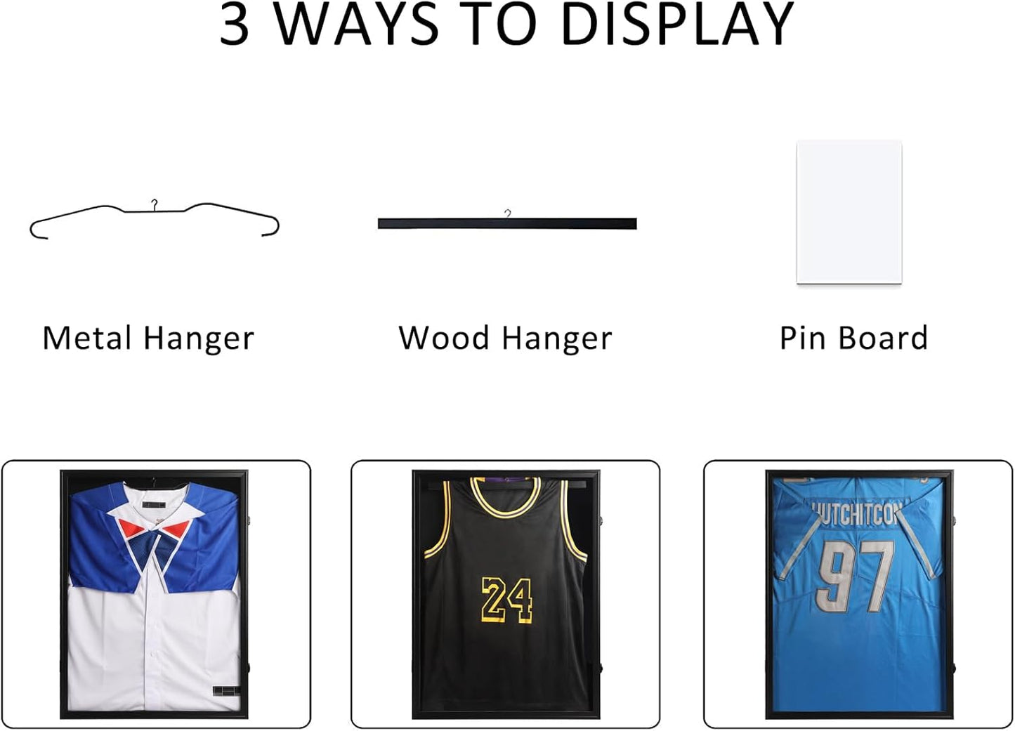 IHEIPYE Jersey Frame Display Case Black Lock-3 Pack,Large Shadow Box Lockable with 98% UV Protection Acrylic and Hanger for Baseball Basketball Football Soccer Hockey 2XL Sport Jersey Shirt