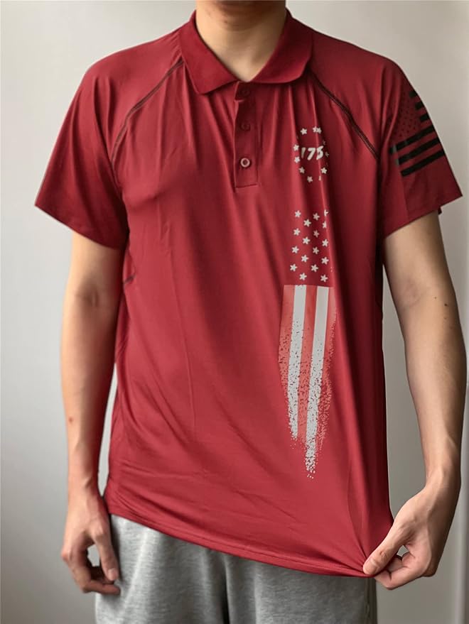 HARGLESMAN Men's 1776 Independence Day American Flag Short Sleeve Polo Golft - Image 4