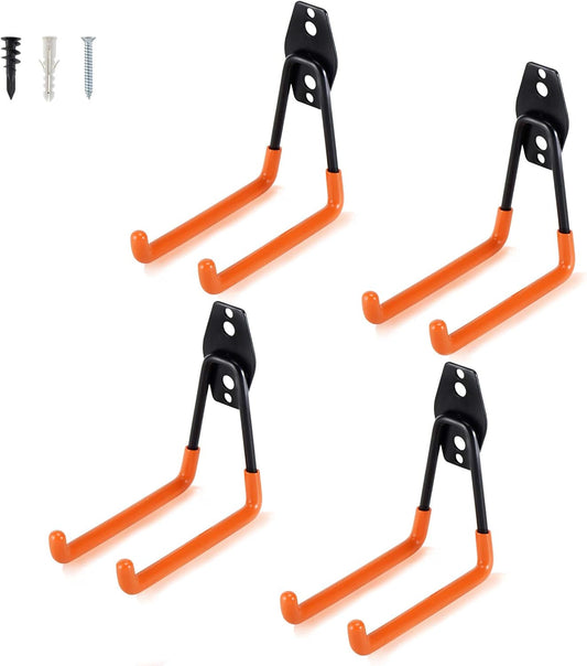 AOBEN Garage Hooks Heavy Duty, Steel Garage Storage Hooks, Utility Tool Hangers and Combinable Wall Mount Garage Hooks for Organizing Ladder, Hold Chairs, Heavy Tools (Medium U, 4 Pack)