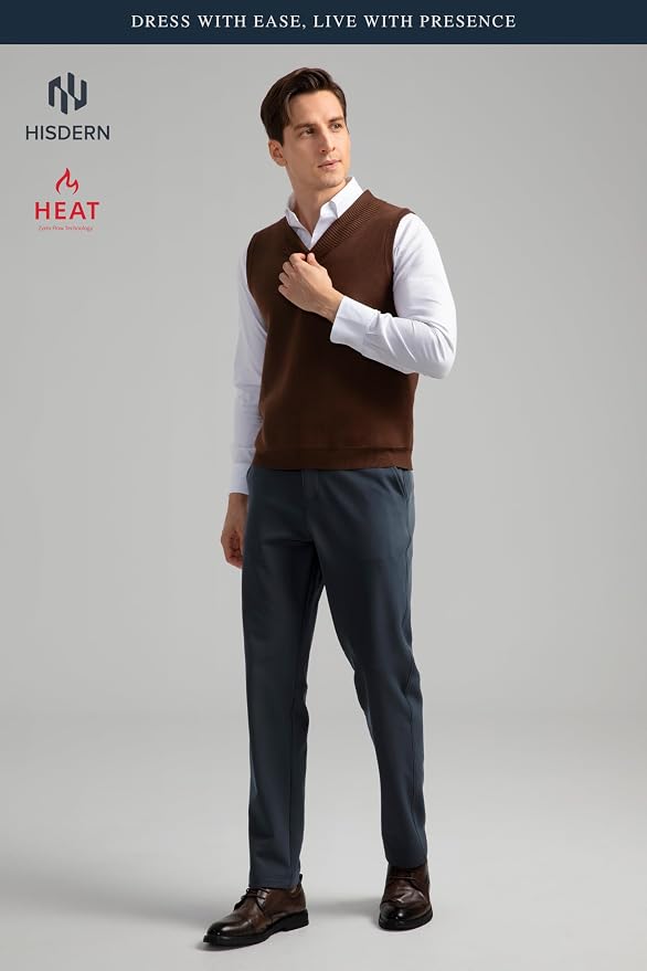 HISDERN Heat 701 Men's Thermal Golf Pants Stretch Fleece 30"/32" No Iron Comfy - Image 3