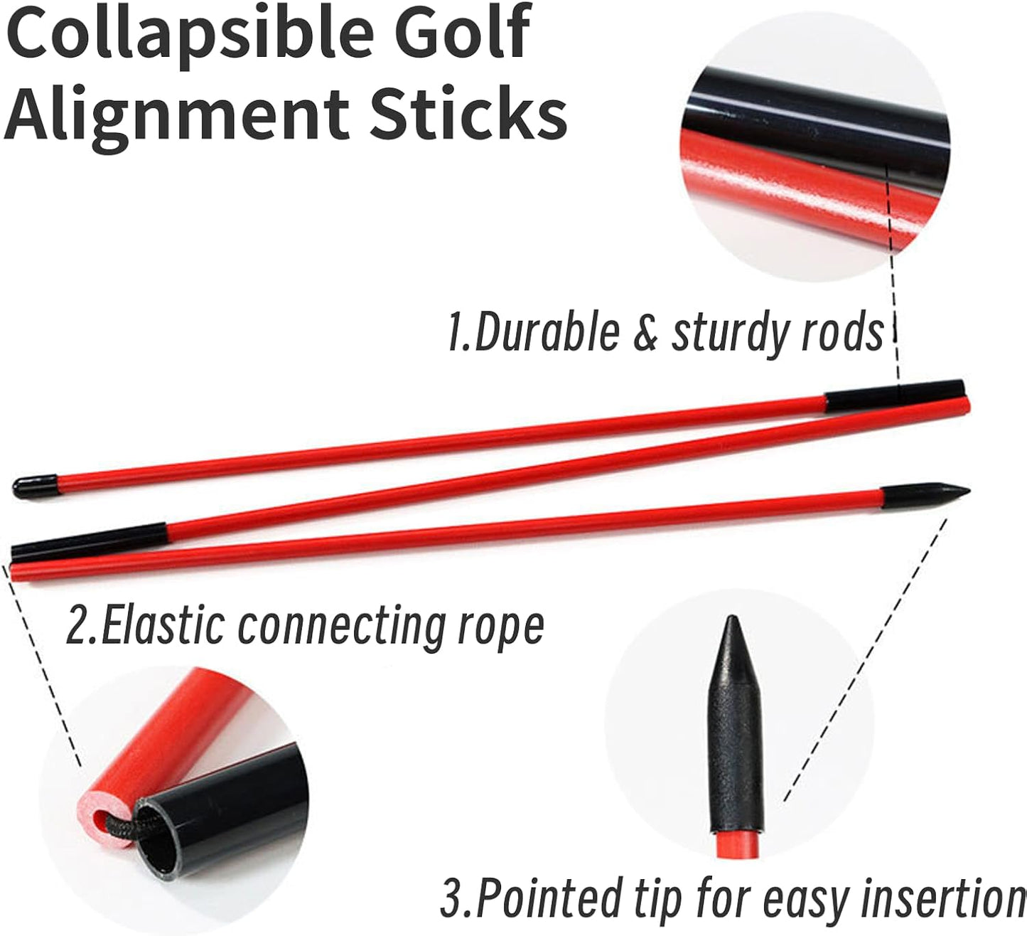 2 Pack Golf Alignment Sticks,Upgraded 48" Collapsible Golf Practice Rods for Aiming,Golf Swing Trainer,Golf Indicator Sticks,Posture Corrector with Clear Tube Case