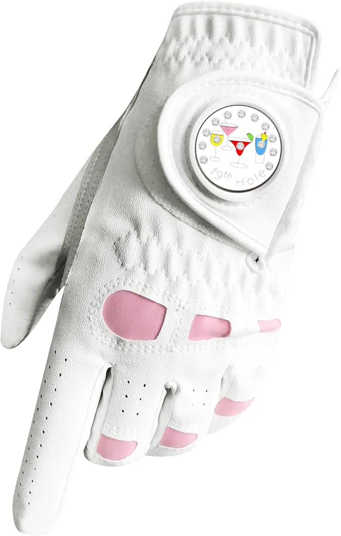 Golf Gloves Women Leather with Ball Marker 3 Pack, Left Hand Right Stylish Pink by AmySport
