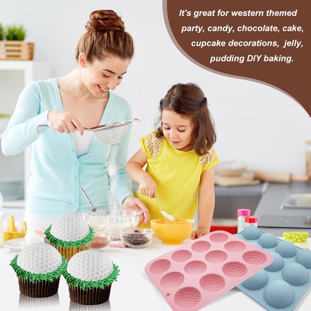 2 Pack Golf Ball Chocolate Silicone Molds 3D Golf Ball Mold for Cake Pops Chocolate Bomb Cake Decorations Mousse Pastry Handmade Soap Cupcake Topper