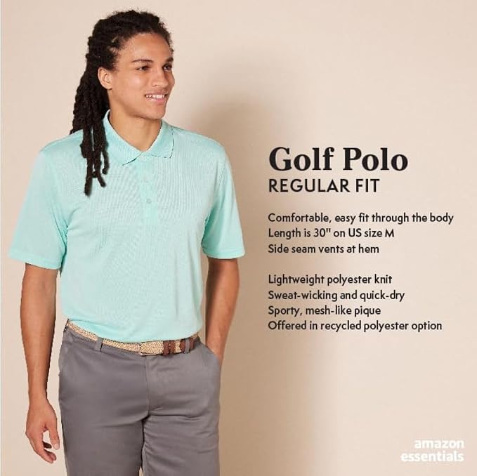 Amazon Essentials Mens Golf Polo Shirt, Moisture-Wicking Quick Dry, Short Sleeve - Image 2