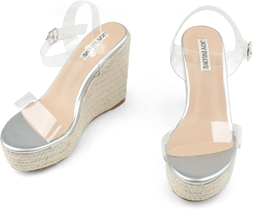 JOY IN LOVE Womens Espadrilles Wedge Sandals Platform Heels Ankle Strap Open - Image 3