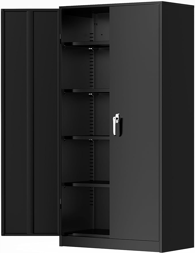 Greenvelly Metal Storage Cabinets 72” Black Garage Steel Storage Cabinet by Greenvelly
