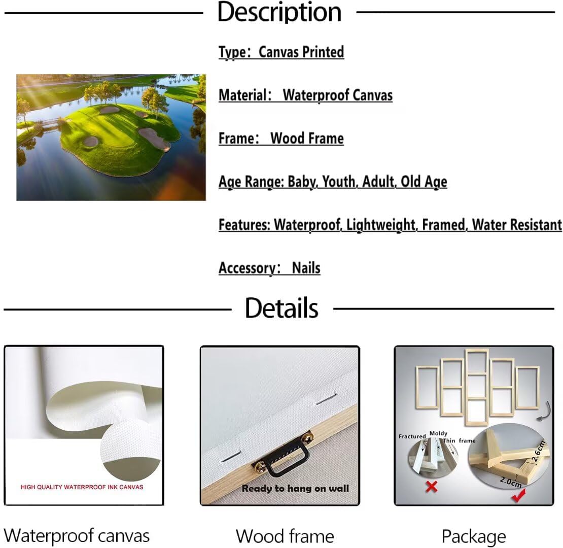 Island Golg Hole in Arizona Wall Art for Living Room Bedroom Bathroom Home Decoraitons Golf Course Picture Poster Framed Artwork Canvas Prints Ready to Hang(28''H x 44''W)