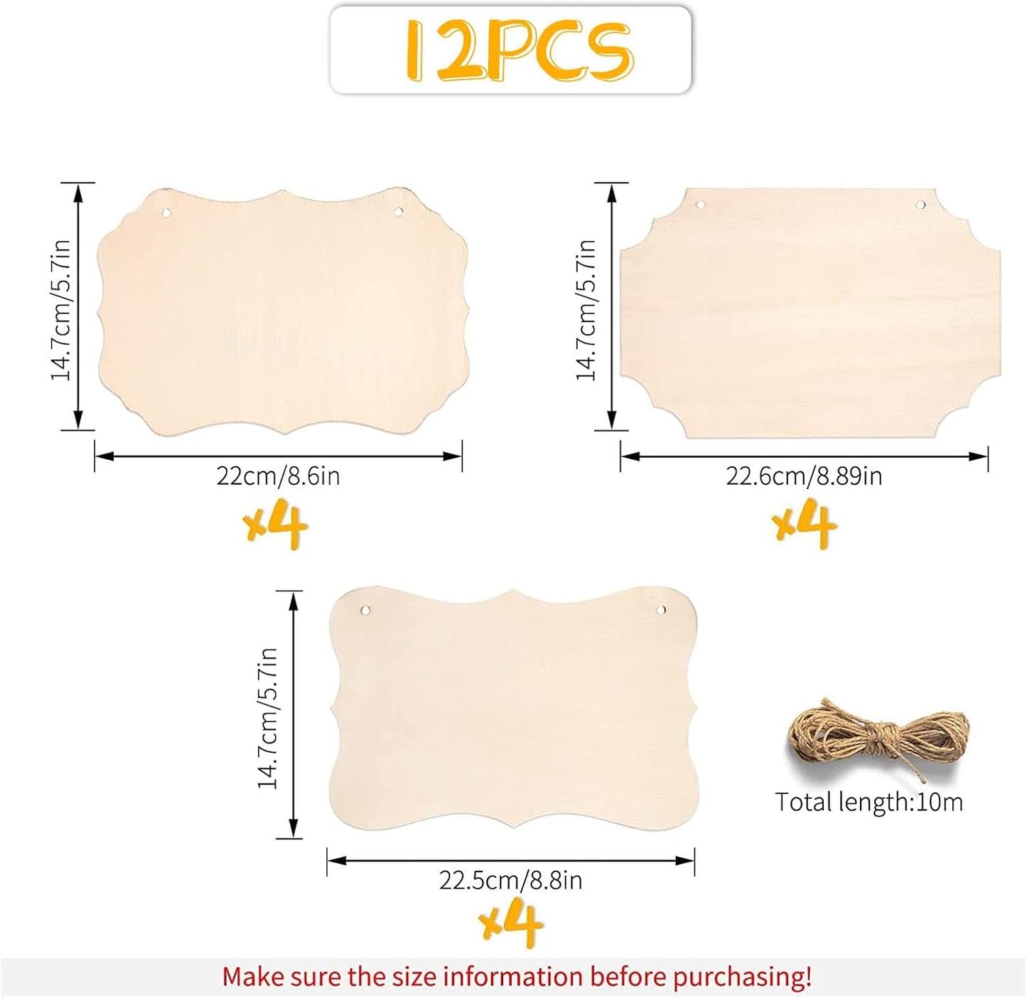 12Pcs Unfinished Wood Crafts, Rectangle-Shaped Wood Plaques for Carfts, Door Hanger, Burning, Painting, DIY Wooden Sign Crafts Holiday Christmas Ornament Home Decor, 8.8 x 5.7 Inches