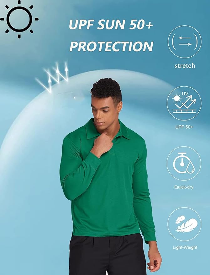 Deyeek Men's Polo Shirts Long Sleeve Golf Polo Shirts - Image 4