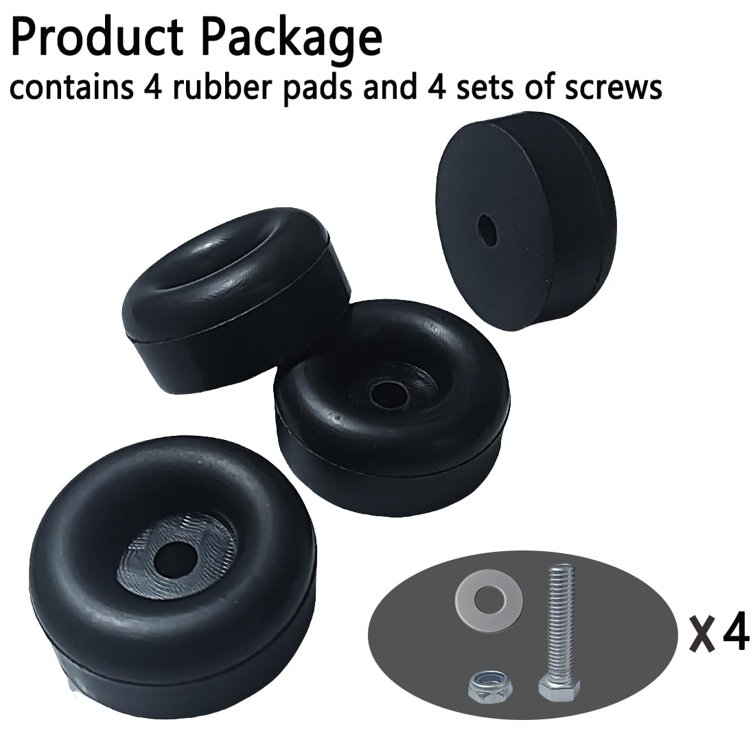 Heavy Duty Rubber Anti Vibration Feet, 1x2.5 Inch, 4-Pack Black Rubber Mounts with Screws, for Generator/Air Compressor/Pressure Washer/Trailer