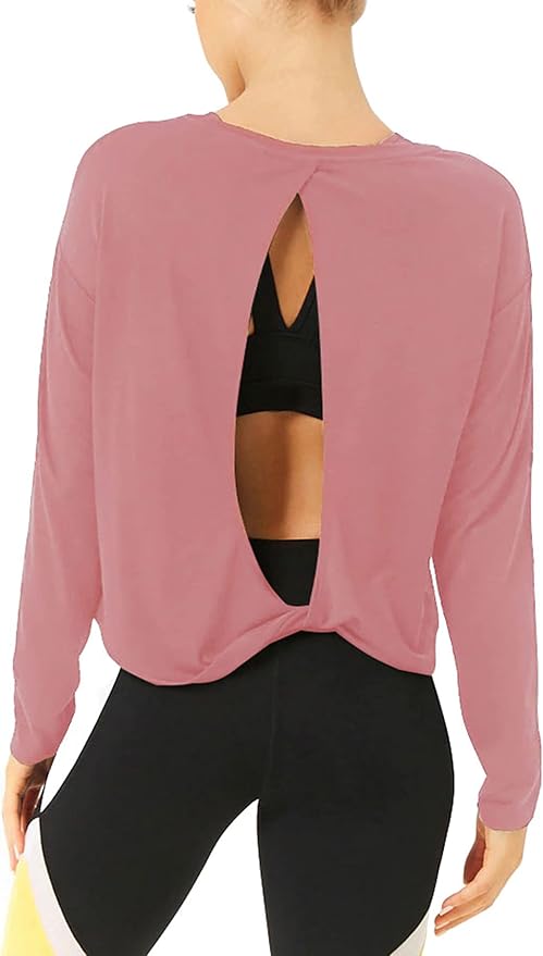 Bestisun Long Sleeve Workout Shirts Yoga Dance Tops Open Back Athletic Clothes by Bestisun