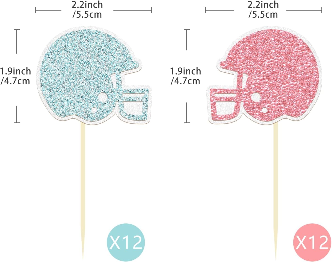 24 Pack Glitter Football Gender Reveal Helmet Cupcake Toppers Picks Boy or Girl Rugby Birthday Cake Toppers for Gender Reveal Baby Shower Birthday Party Decorations (Helmet)