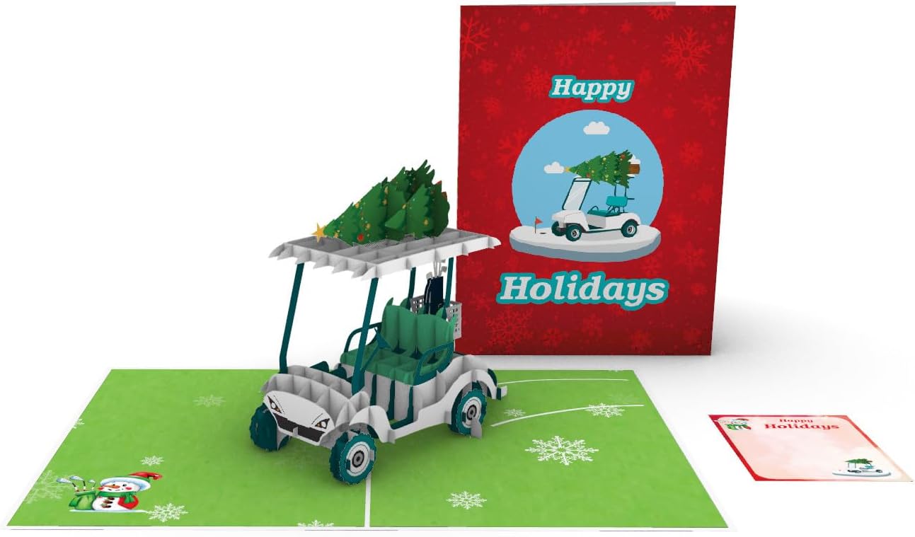 iGifts And Cards Golfing Through the Holidays 3D Pop Up Card - 6 x 8 mas Greeting with Envelope & Notecard, Seasonal Wishes, Christmas Joy on the Course, Ideal Holiday Card for Golf Enthusiasts