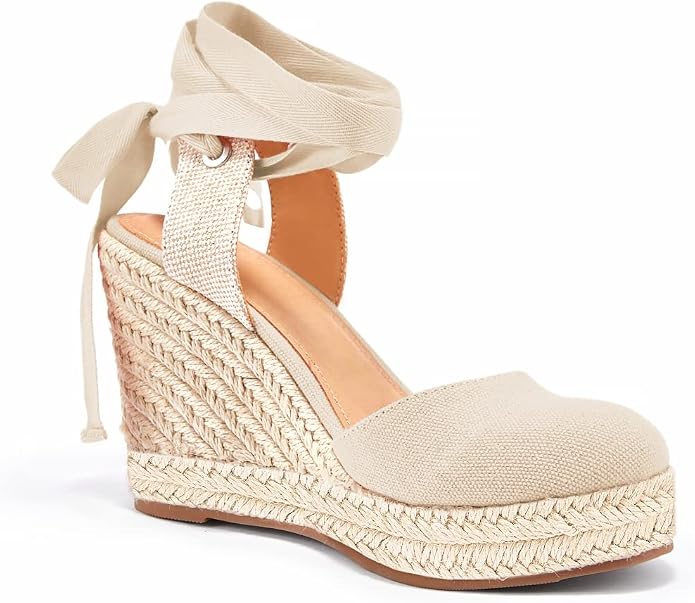 FISACE Womens Summer Espadrille Heel Platform Wedge Sandals Ankle Buckle Strap - Image 2