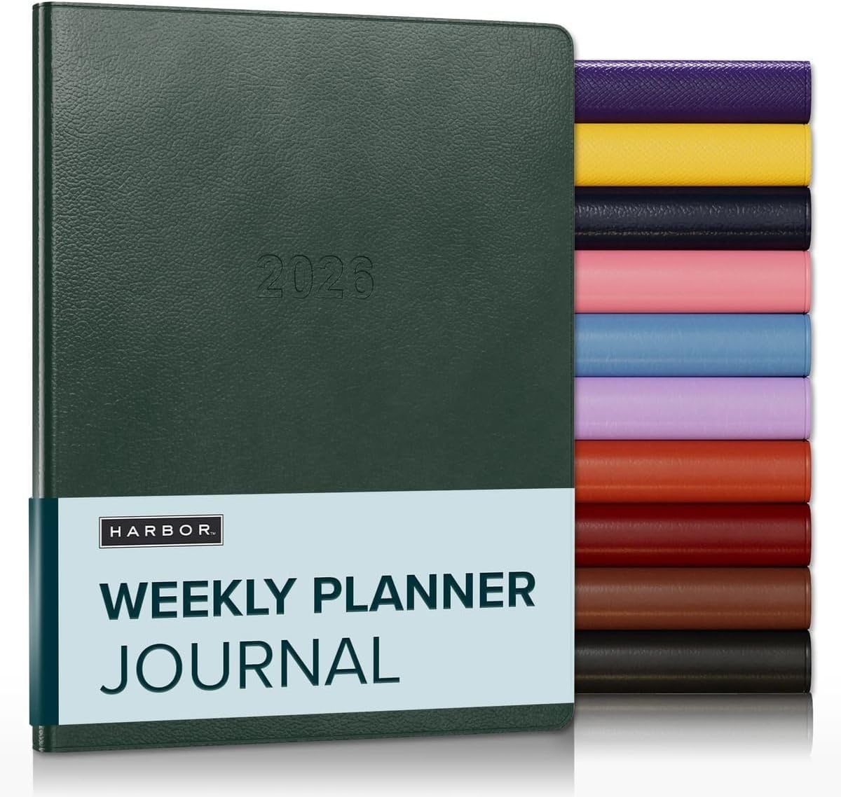 Harbor Weekly Journal Notebook Planner 2025-2026 - Lined, Durable Faux Leather, Softcover, 176 Quality Pages, For Men and Women, For Writing, Work & Travel, Leida Pine - 9x7"