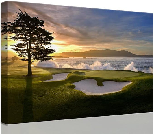 chenchenArt Pebble Beach Golf Course Wall Art Pictures Golf Course Poster by chenchenArt