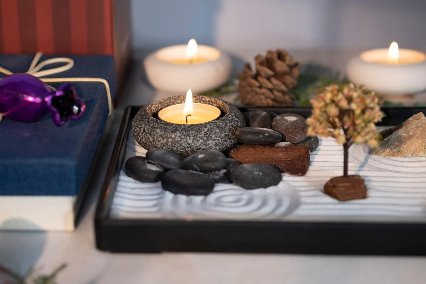 Handmade Pebble Tea Light Candle Holder Handcrafted Tealight Holder for Zen Garden, Altar, Mantle, Desk, Table, Shelf