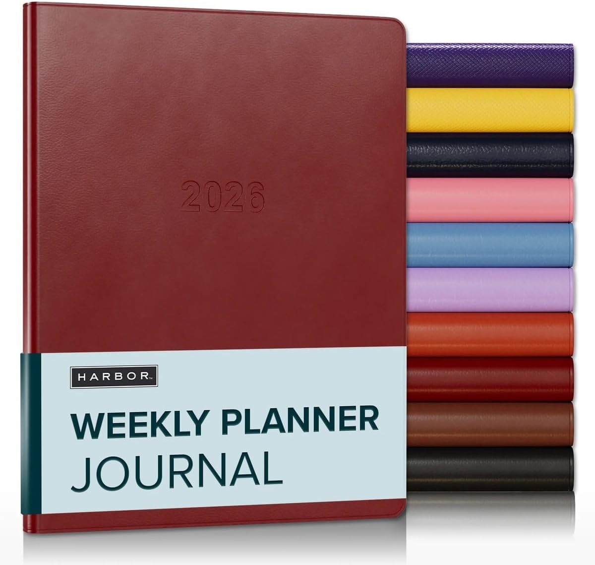 Harbor Weekly Journal Notebook Planner 2025-2026 - Lined, Durable Faux Leather, Softcover, 176 Quality Pages, For Men and Women, For Writing, Work & Travel, Cambridge Red - 9x7"