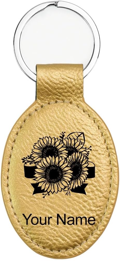 LaserGram Oval Keychain, Sunflowers, Personalized Engraving Included by LaserGramCustomEngravedGifts
