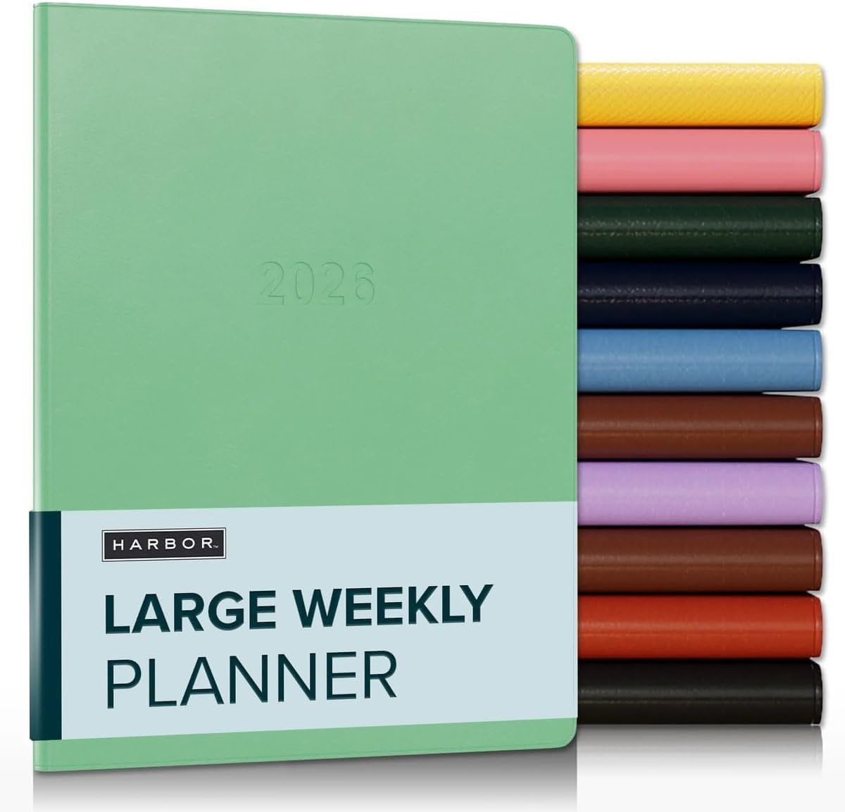 Harbor Large Weekly Monthly Planner 2025-2026 - Calendar Planner and Notebook, Durable Faux Leather, 192 Pages, Softcover & Book Bound - Cambridge Jade - 9.75 x 7.5 "