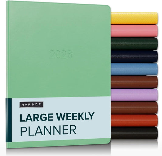 Harbor Large Weekly Monthly Planner 2025-2026 - Calendar Planner and Notebook, Durable Faux Leather, 192 Pages, Softcover & Book Bound - Cambridge Jade - 9.75 x 7.5 "