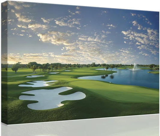 Blue Monster Golf Course Canvas Wall Art for Living Room Bedroom Bathroom Home Decorations Paintings Golf Course Picture Poster Framed Artwork Ready to Hang(12''H x 16''W)