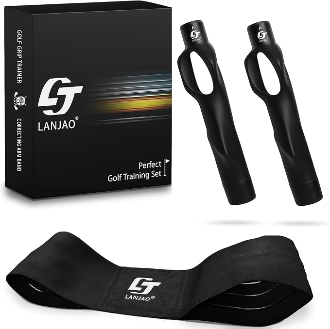 Golf Grip Trainer 2 Pack with Swing Correcting Arm Band, Golf Training Aid by LANJAO