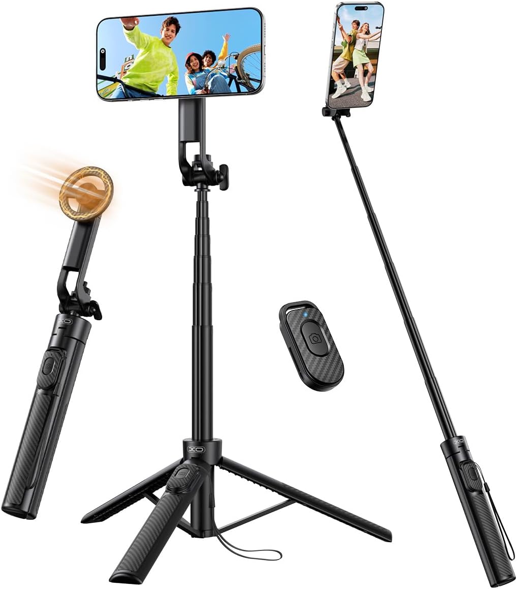 2025 Upgraded Magnetic Phone Tripod,51" Adjustable and Foldable Selfie Stick Tripod for iPhone with Remote,Strong Magnet Selfie Stick Stand for Traveling, Recording,Taking Selfies and Live Streaming