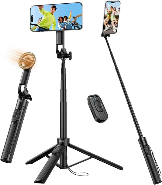 2025 Upgraded Magnetic Phone Tripod,51" Adjustable and Foldable Selfie Stick Tripod for iPhone with Remote,Strong Magnet Selfie Stick Stand for Traveling, Recording,Taking Selfies and Live Streaming