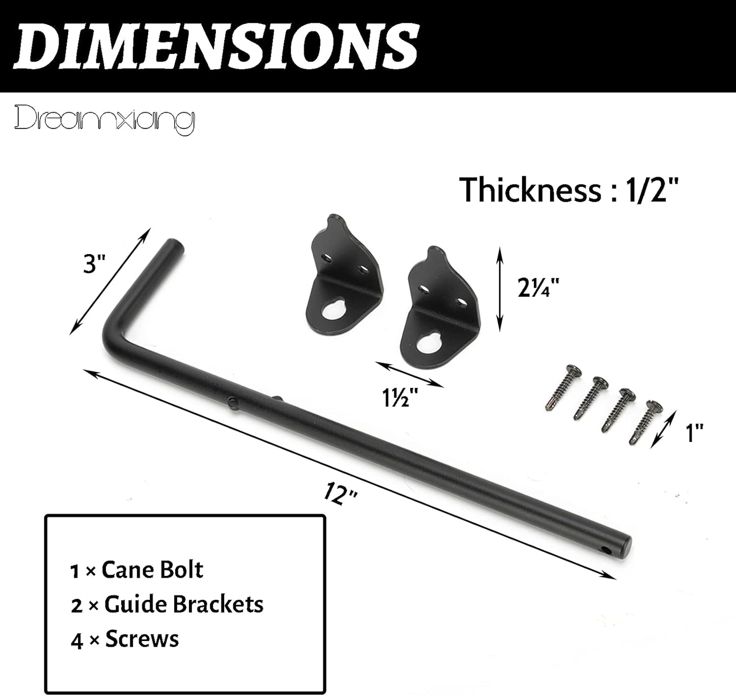 12" Heavy Duty Cane Bolt Gate Drop Rod Hardware Ground Latch for Wood PVC Vinyl Metal Fences Gates, Double Doors, Black Solid Steel -1 Pack