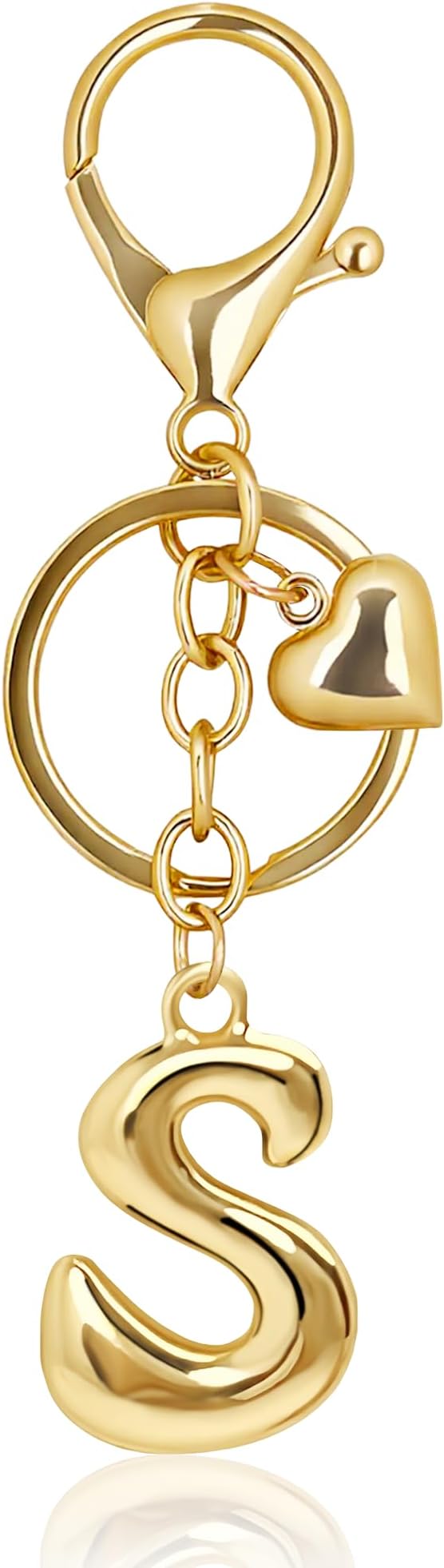 Gold Bubble Heart, Bow & More Designs Letter Initial Keychain Bag Charms – Cute by BydGxy