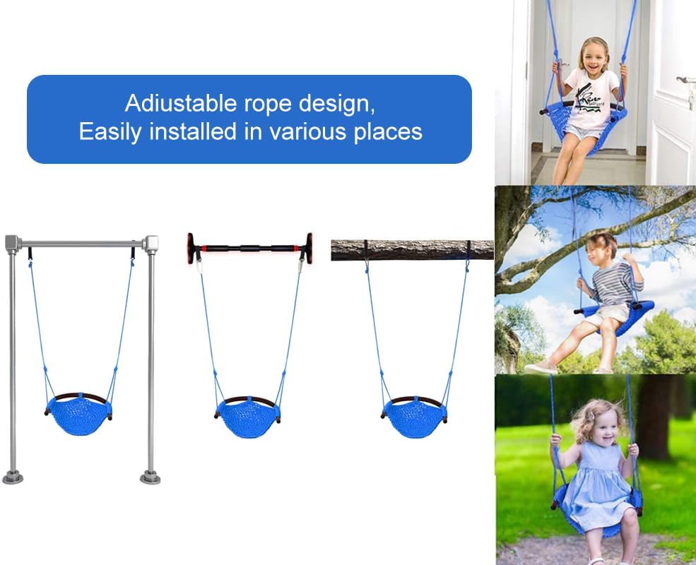 Hand-Knitting Toddler Swing, Swing Seat for Kids with Adjustable Ropes, Little tikes Swings Set, for Outdoor Indoor, Playground, Backyard (Blue)