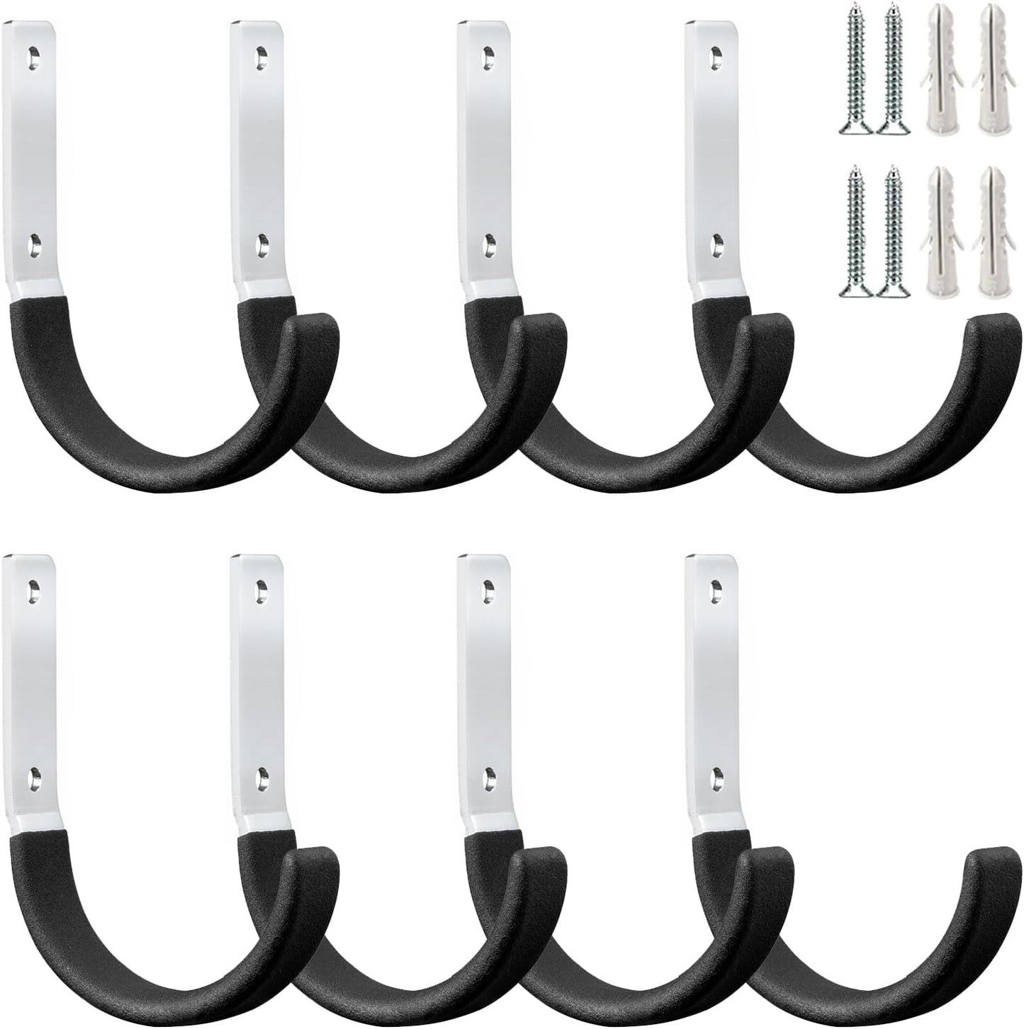 Heavy Duty Steel Garage Hooks,Garage Storage Utility Hooks,Heavy Duty Garage Garden Tool Organizer,Steel Wall Mount Hooks, Garden Hose Hanger, Small U Hooks (Black 8 Pack)