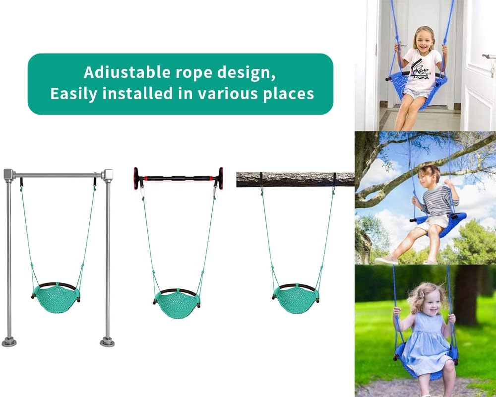 Hand-Knitting Toddler Swing, Swing Seat for Kids with Adjustable Ropes, Little tikes Swings Set, for Outdoor Indoor, Playground, Backyard (Macaron Green)