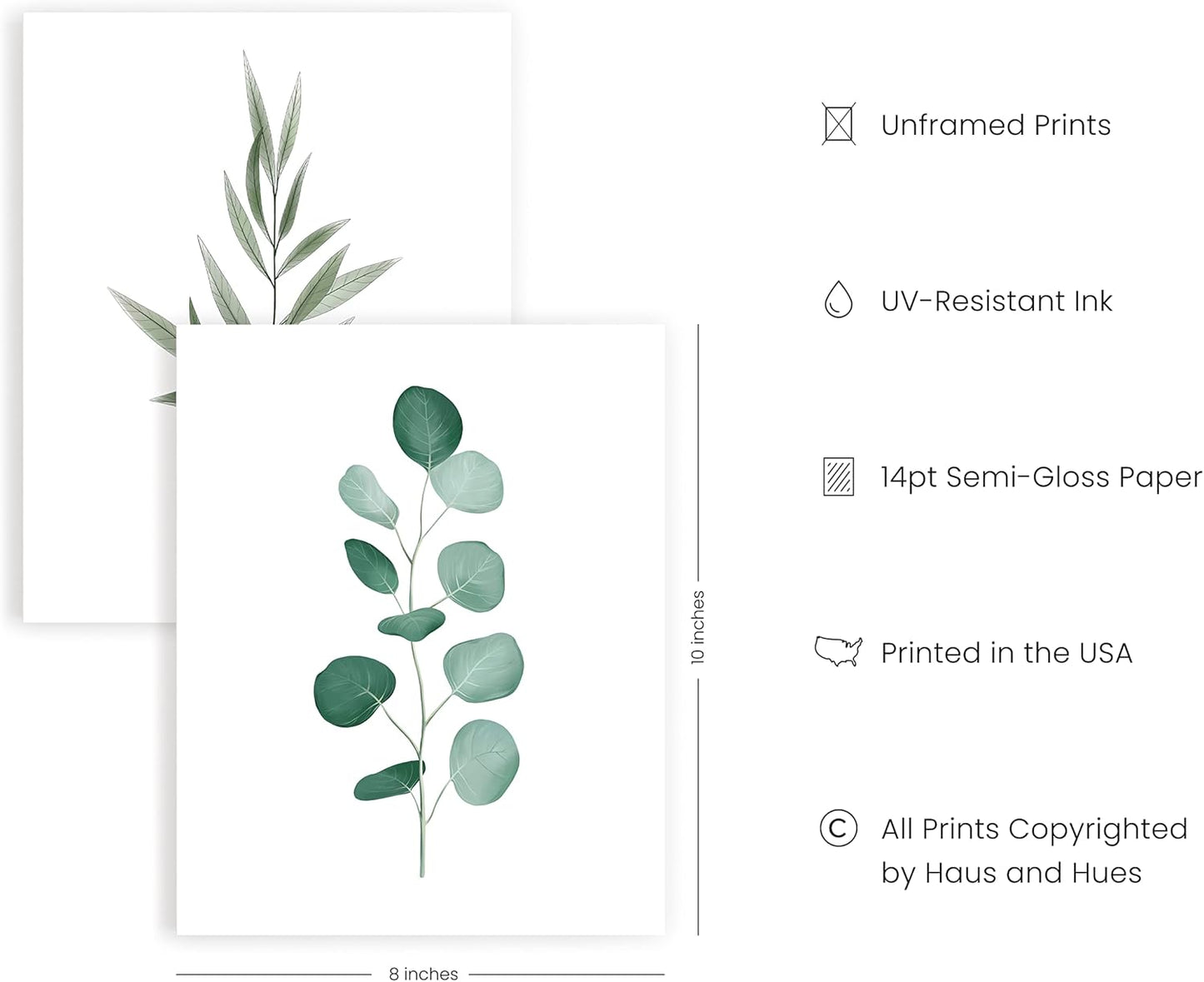 HAUS AND HUES Plant Wall Art - Green Wall Art Collection, Botanical Prints, Leaves Paintings for Minimalist Decor (8x10, UNFRAMED)