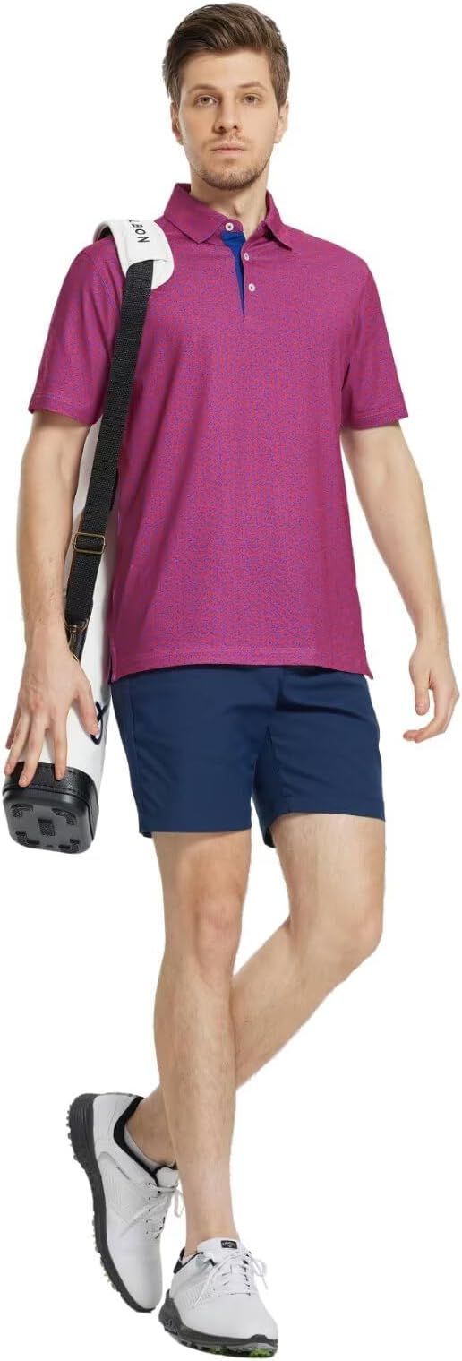 M MAELREG Mens Golf Shirt Short Sleeve Dry Fit Print Moisture Wicking - Image 3