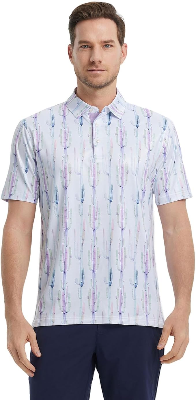 Golf Shirts for Men Dry Fit Short Sleeve Print Performance Moisture Wicking - Image 2