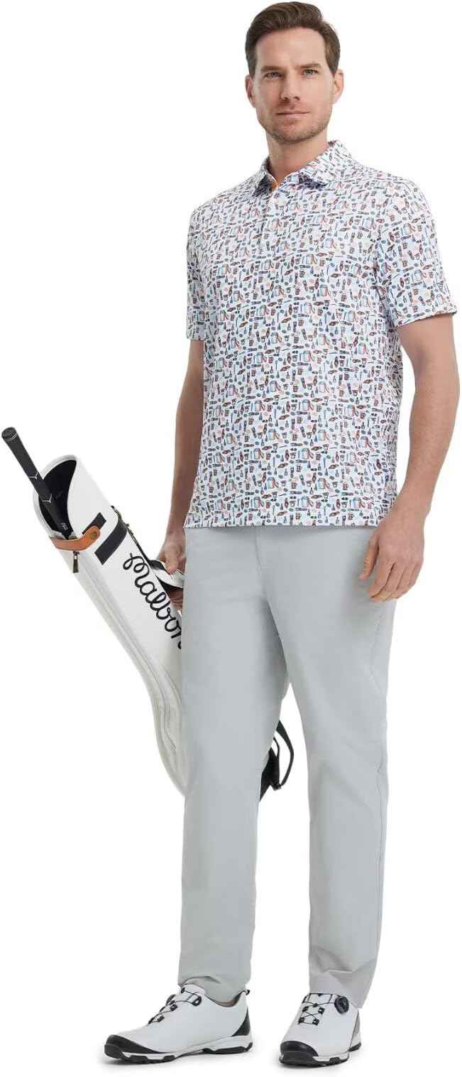 M MAELREG Mens Golf Shirt Short Sleeve Dry Fit Print Moisture Wicking - Image 3