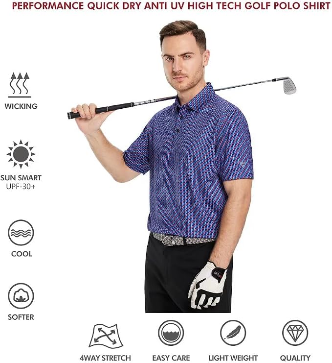 Golf Shirts for Men Dry Fit Short Sleeve Print Performance Moisture Wicking - Image 5
