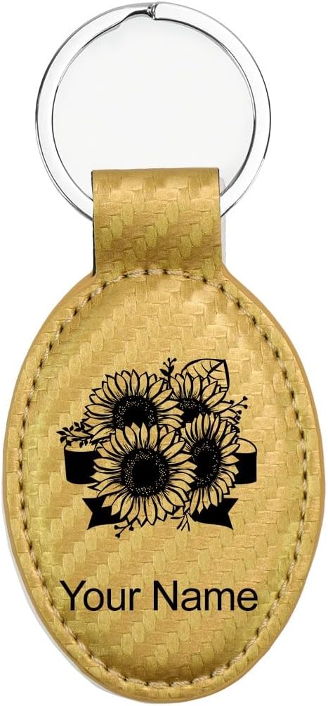 LaserGram Oval Keychain, Sunflowers, Personalized Engraving Included by LaserGramCustomEngravedGifts