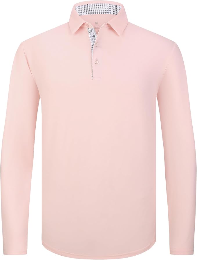 Alex Vando Mens Golf Shirt Moisture Wicking Quick-Dry Solid Long Sleeve Polo by AlexVando