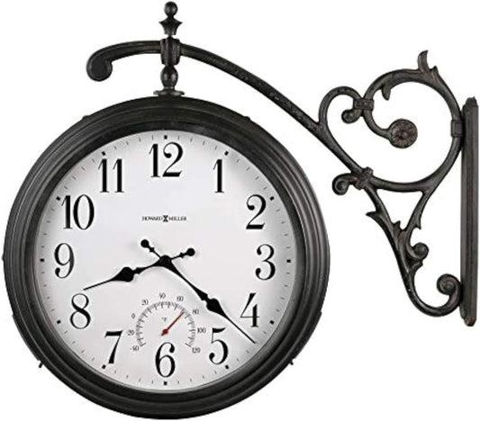 Howard Miller Gladwin Wall Clock II 549-608 – Indoor/Outdoor Double-Sided Timepiece, Decorative Wall Bracket, Swivels for Maximum Visibility, Quartz Movement