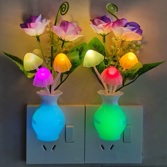 AUSAYE 2Pack Led Night Light Plug in Sensor Light, Energy Saving Lamp Dream Nightlight Rose Flower Mushroom Night Lights for Kids Adults Bedroom,Bathroom,Living Room,Stairs, Kitchen,Hallway