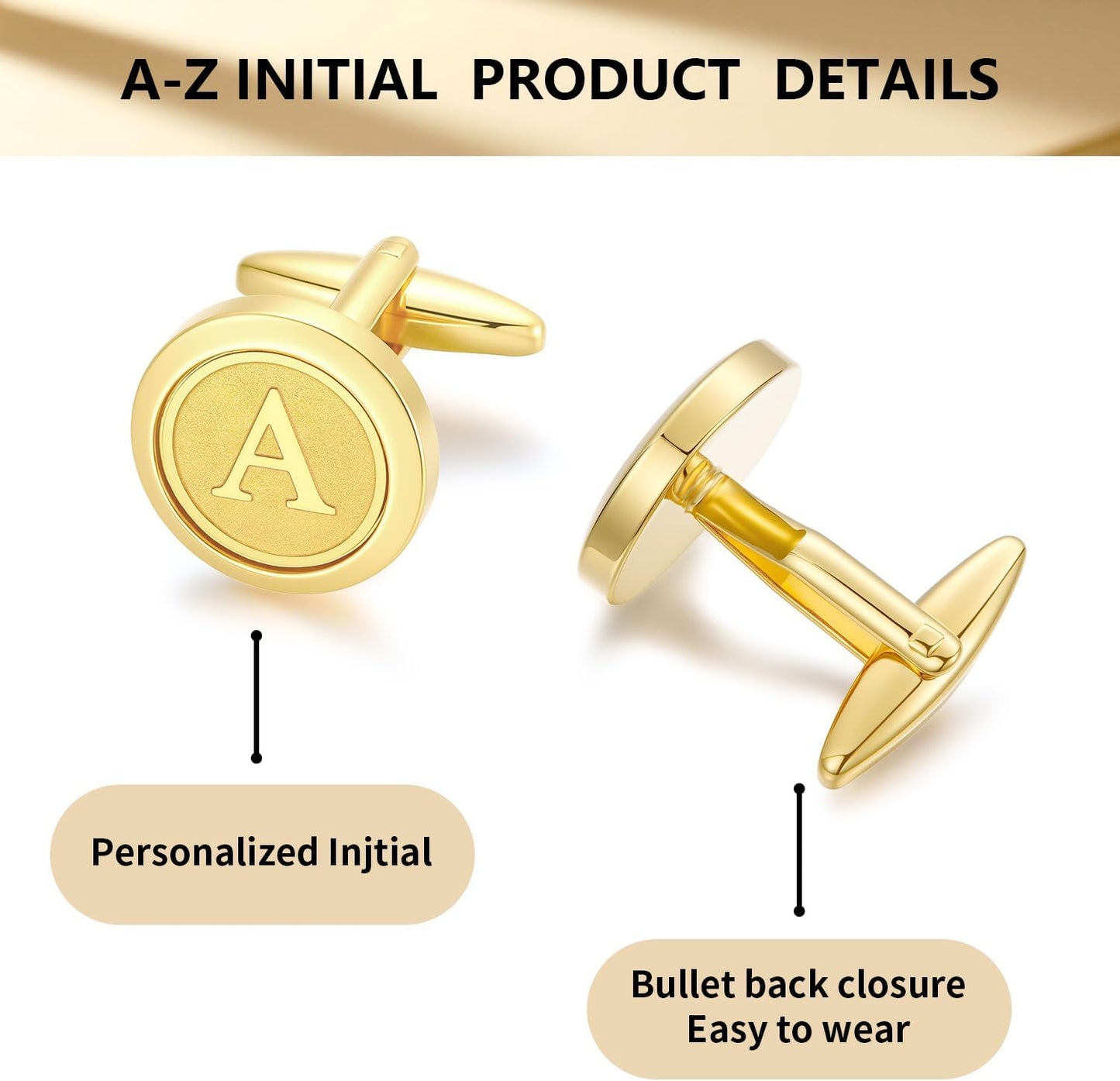 GWD Initial Cufflinks for Men Classic Cuff links Mens Letter Shirts CuffLinks Wedding Gift