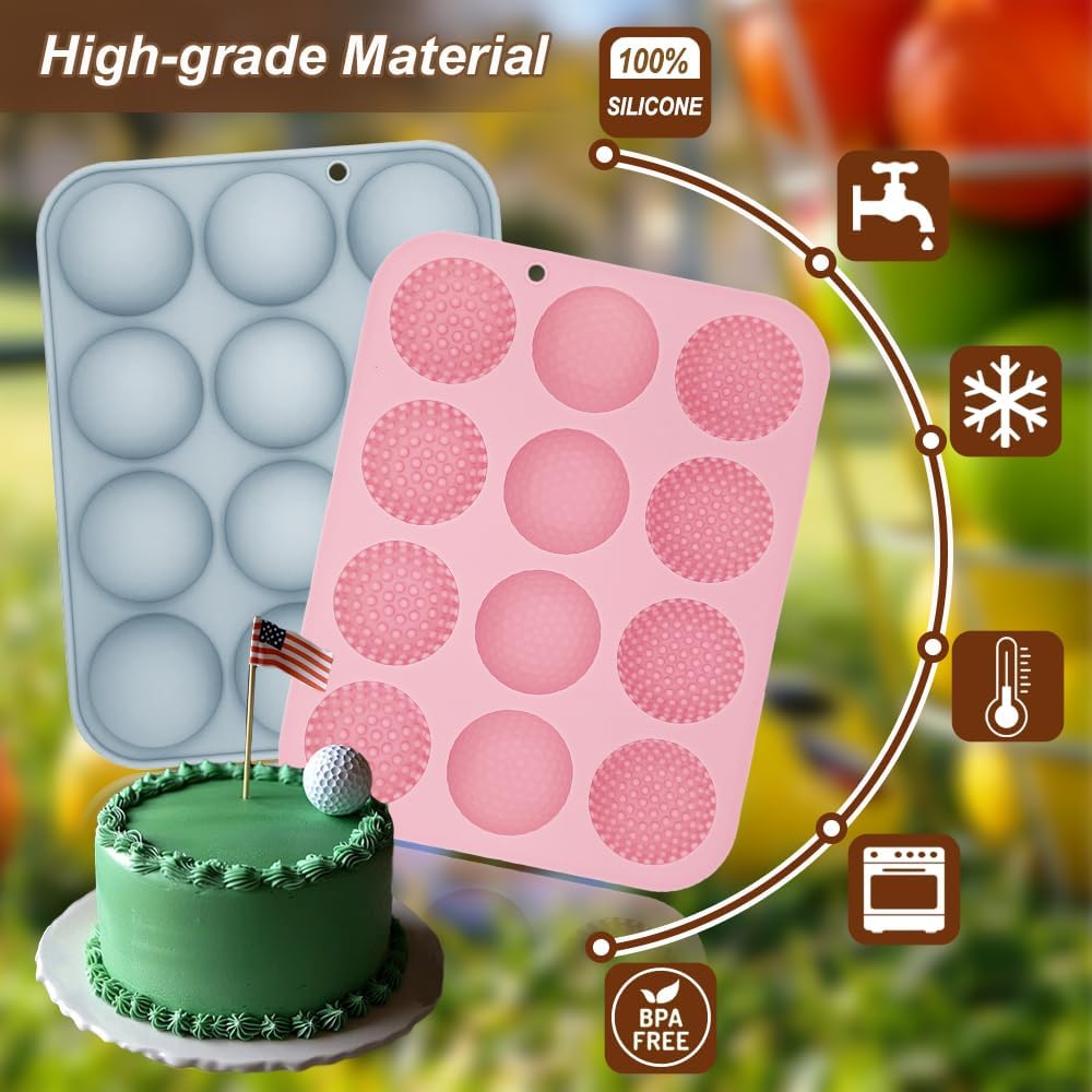2 Pack Golf Ball Chocolate Silicone Molds 3D Golf Ball Mold for Cake Pops Chocolate Bomb Cake Decorations Mousse Pastry Handmade Soap Cupcake Topper