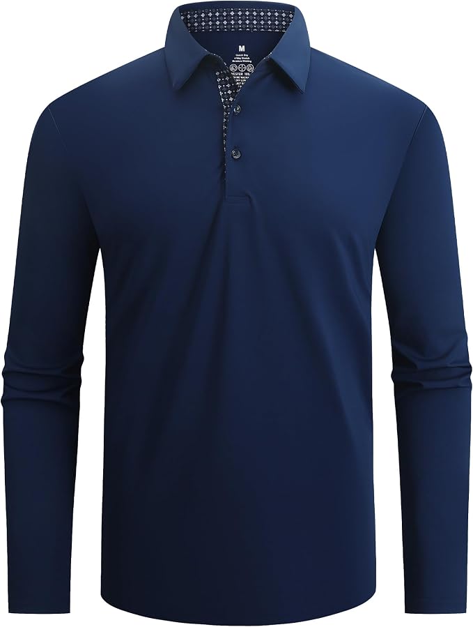 Alex Vando Mens Golf Shirt Moisture Wicking Quick-Dry Solid Long Sleeve Polo by AlexVando